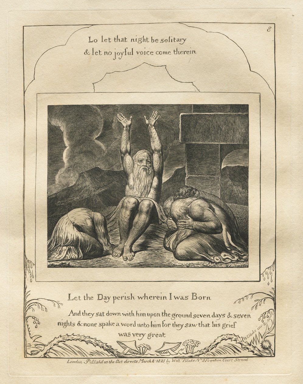 Kniha Job: Pl. 8, Ať zahyne den, ve kterém jsem se narodil, 1825. od William Blake