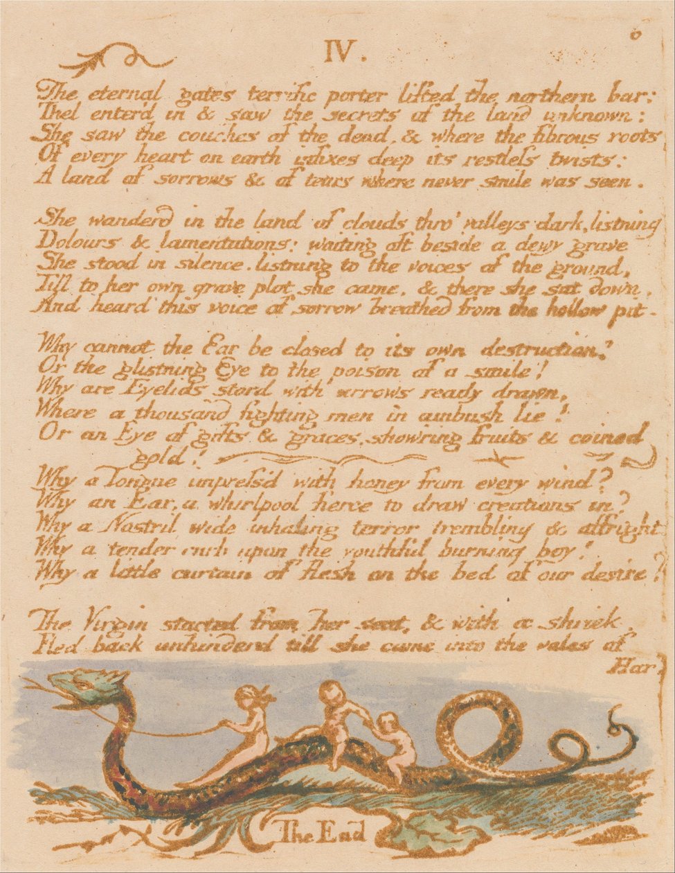 Kniha Thel, talíř 8, IV. , Věčné brány. . . . od William Blake