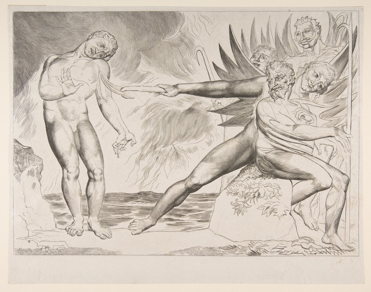 The Circle of Corrupt Officials: The Devils Tormenting Ciampolo, od Dantes Infer..., ca. 1825-27. od William Blake