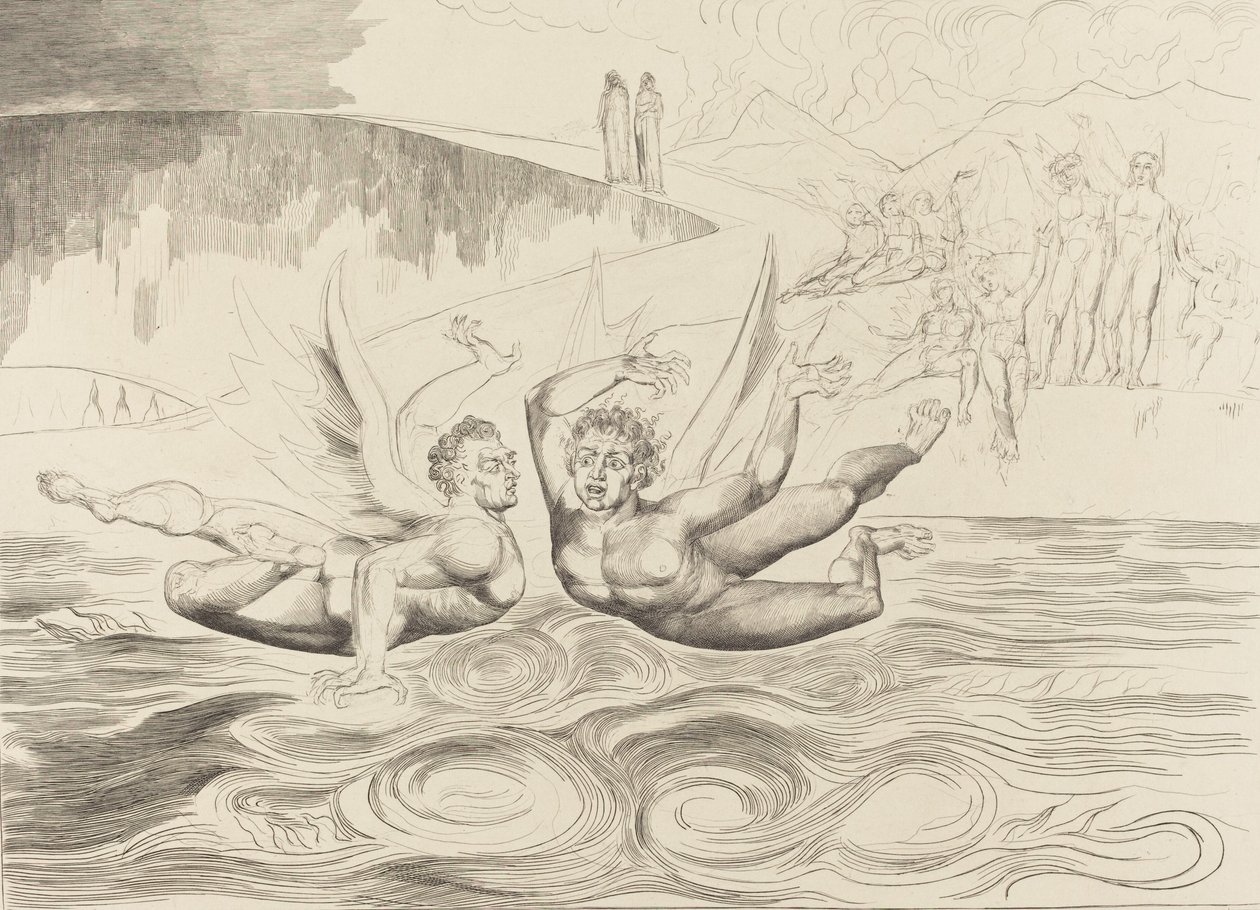 Kruh zkorumpovaných úředníků, ďáblové se navzájem maulují, 1827. od William Blake