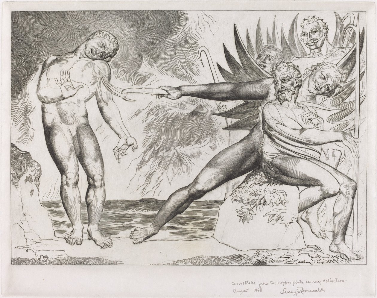 Kruh zkorumpovaných úředníků, ďáblové mučící Ciampolo, 1827. od William Blake