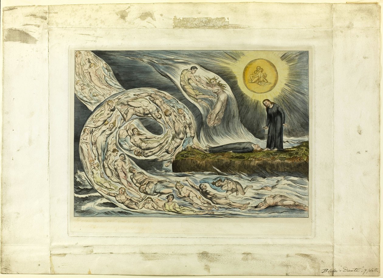 Kruh chtivých: Paolo a Francesca. Inferno, zpěv V od William Blake