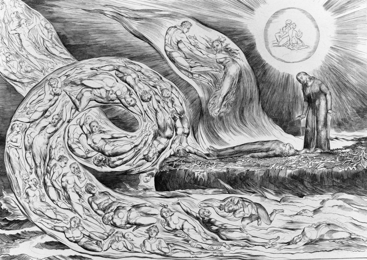 Kruh smilníků: Paolo a Francesca, z Dantovy Božské komedie (Peklo) od William Blake
