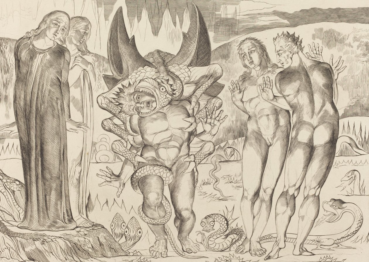 Kruh zlodějů, Agnolo Brunelleschi Napaden šestinohým hadem, 1827. od William Blake