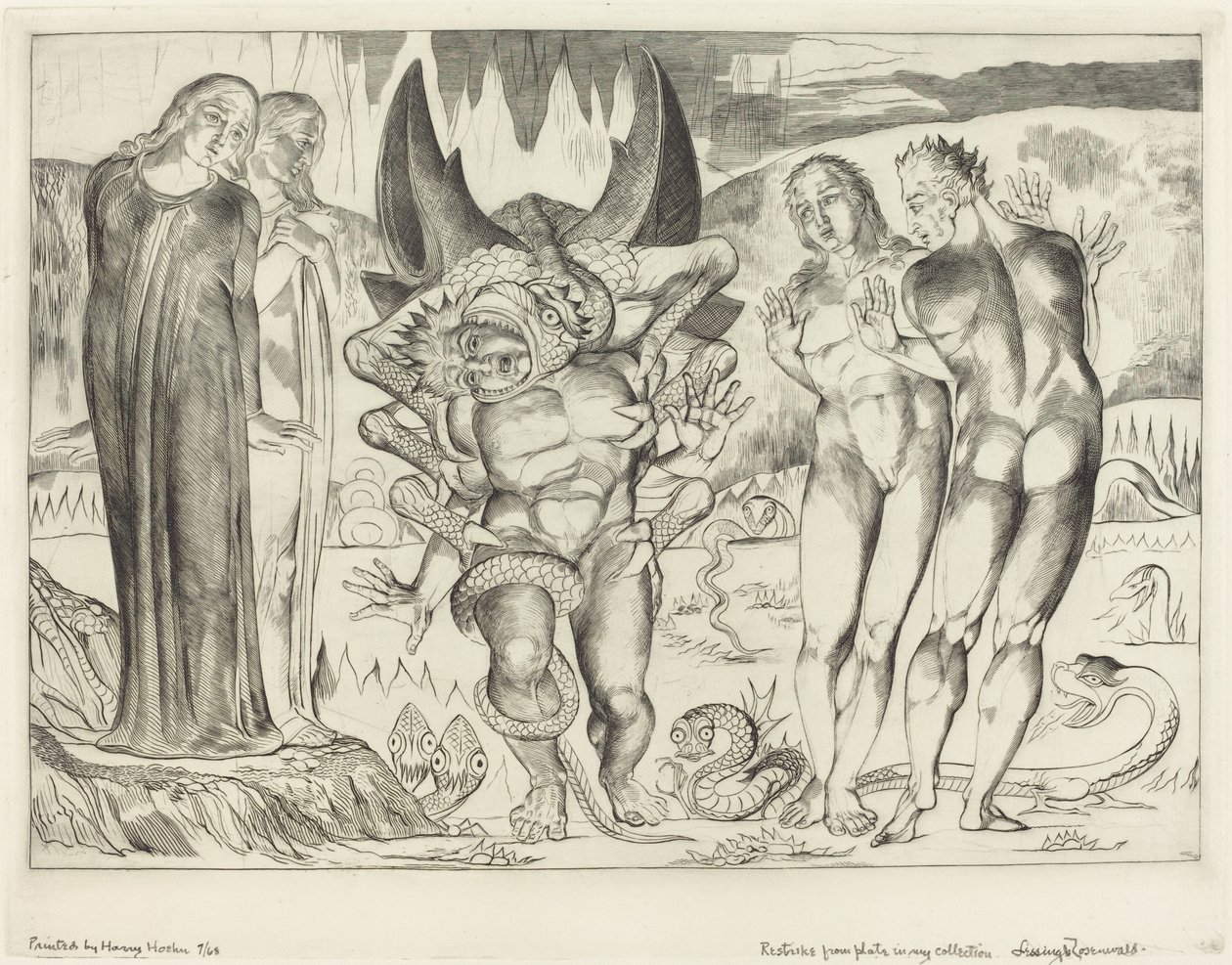 Kruh zlodějů, Agnolo Brunelleschi Napaden šestinohým hadem, 1827. od William Blake
