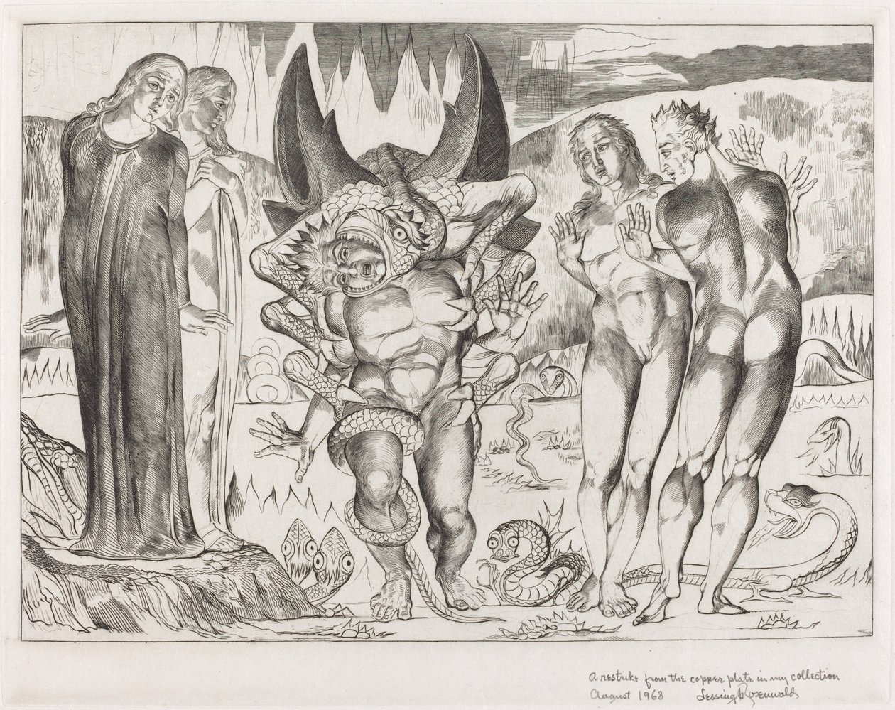 Kruh zlodějů, Agnolo Brunelleschi Napaden šestinohým hadem, 1827. od William Blake