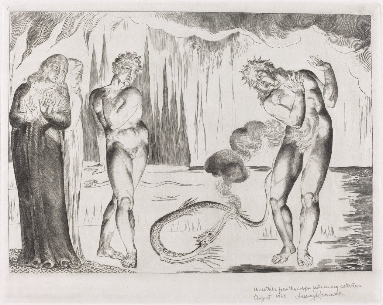 Kruh zlodějů, Buoso Donati napaden hadem, 1827. od William Blake