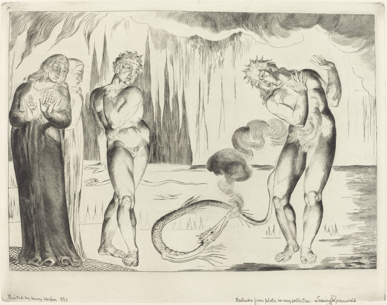 Kruh zlodějů, Buoso Donati napaden hadem, 1827. od William Blake