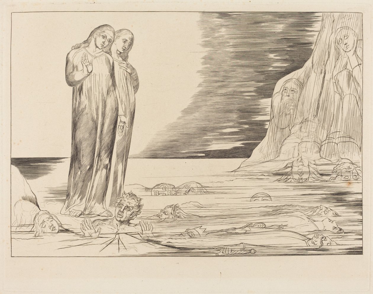 Kruh zrádců; Danteho noha dopadající na Bocca degli Abbate od William Blake