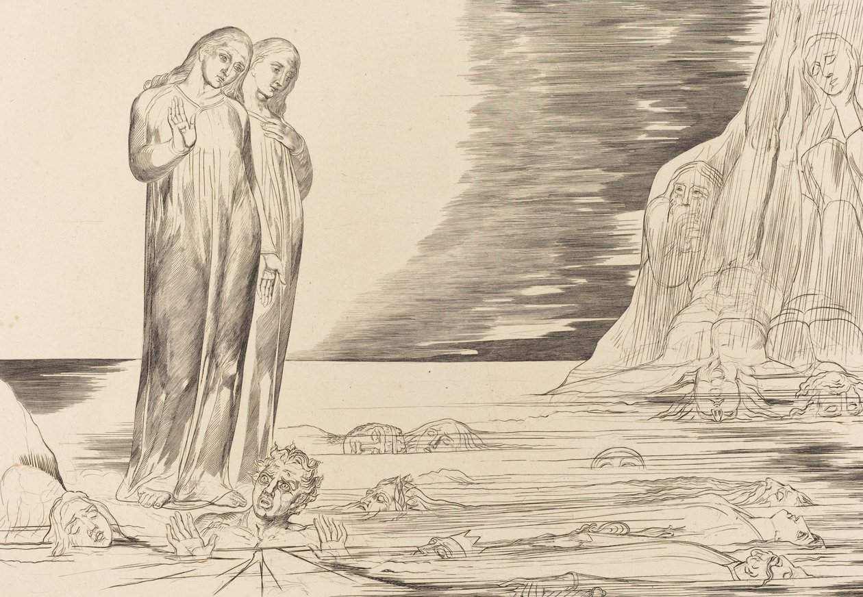 Kruh zrádců, Danteho noha zasáhla Bocca degli Abbate, 1827. od William Blake
