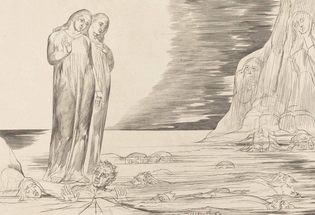 Kruh zrádců, Danteho noha zasáhla Bocca degli Abbate, 1827. od William Blake