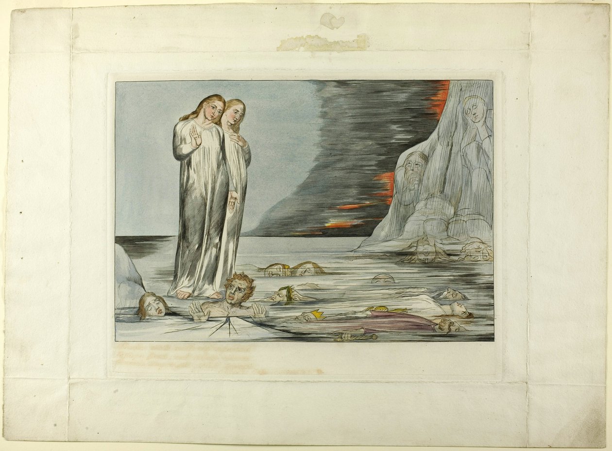 Kruh zrádců; Dantova noha udeřila na Bocca degli Abbate. Inferno, canto XXXII od William Blake