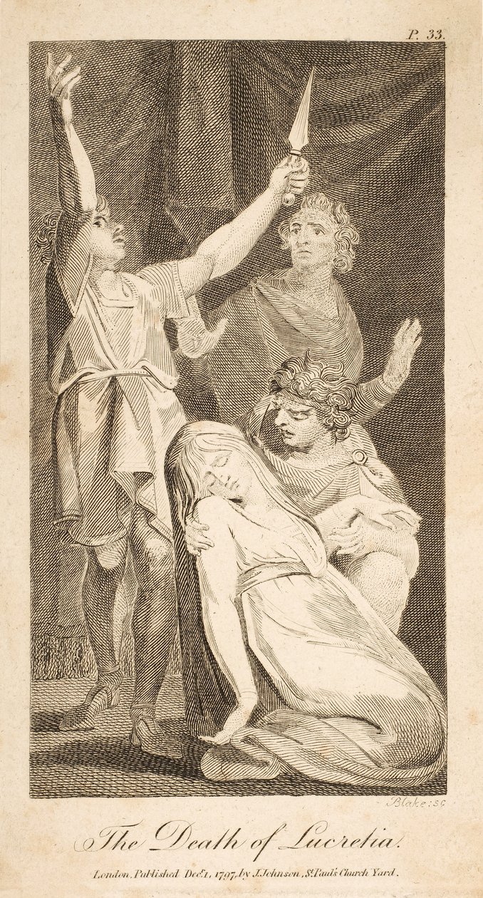 Smrt Lukrécie, z Allenových nových a nestranných římských dějin, hospoda. 1797 (rytina) od William Blake