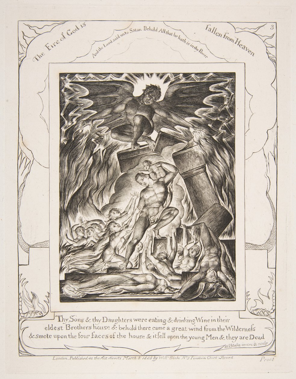 The Destruction of Jobs Sons, from Illustrations of the Book of Job, 1825-26. od William Blake