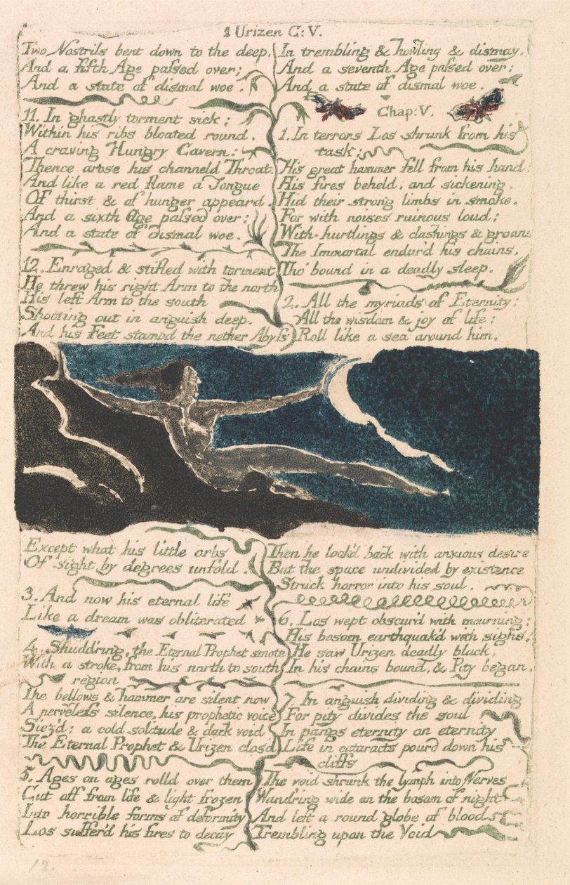První kniha Urizenova, deska 11, „Dvě nozdry skloněné až do hlubin...“. (Bentley 13) od William Blake