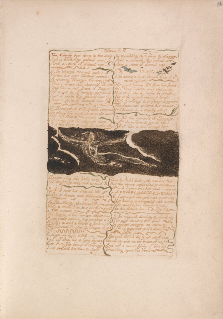 První kniha Urizena, talíř 16, dvě nozdry ohnuté dolů do hloubky ... (Bentley 13) od William Blake
