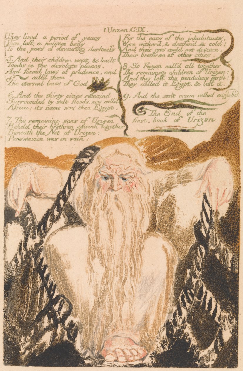 První kniha Urizenova, deska 25, „Žili období let...“. (Bentley 28) od William Blake