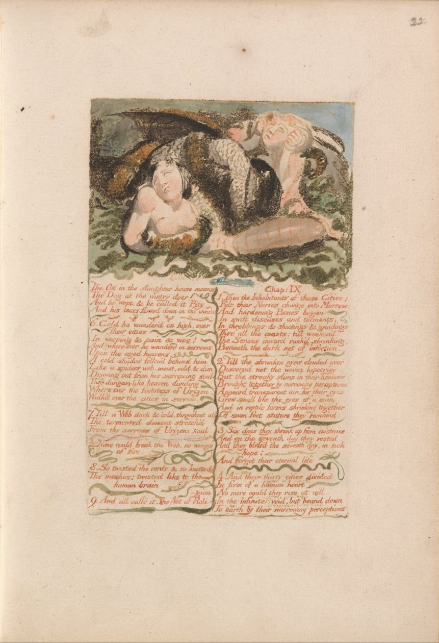 The First Book of Urizen, Plate 26, The Ox in the Slaughter House Moans .... (Bentley 25) od William Blake