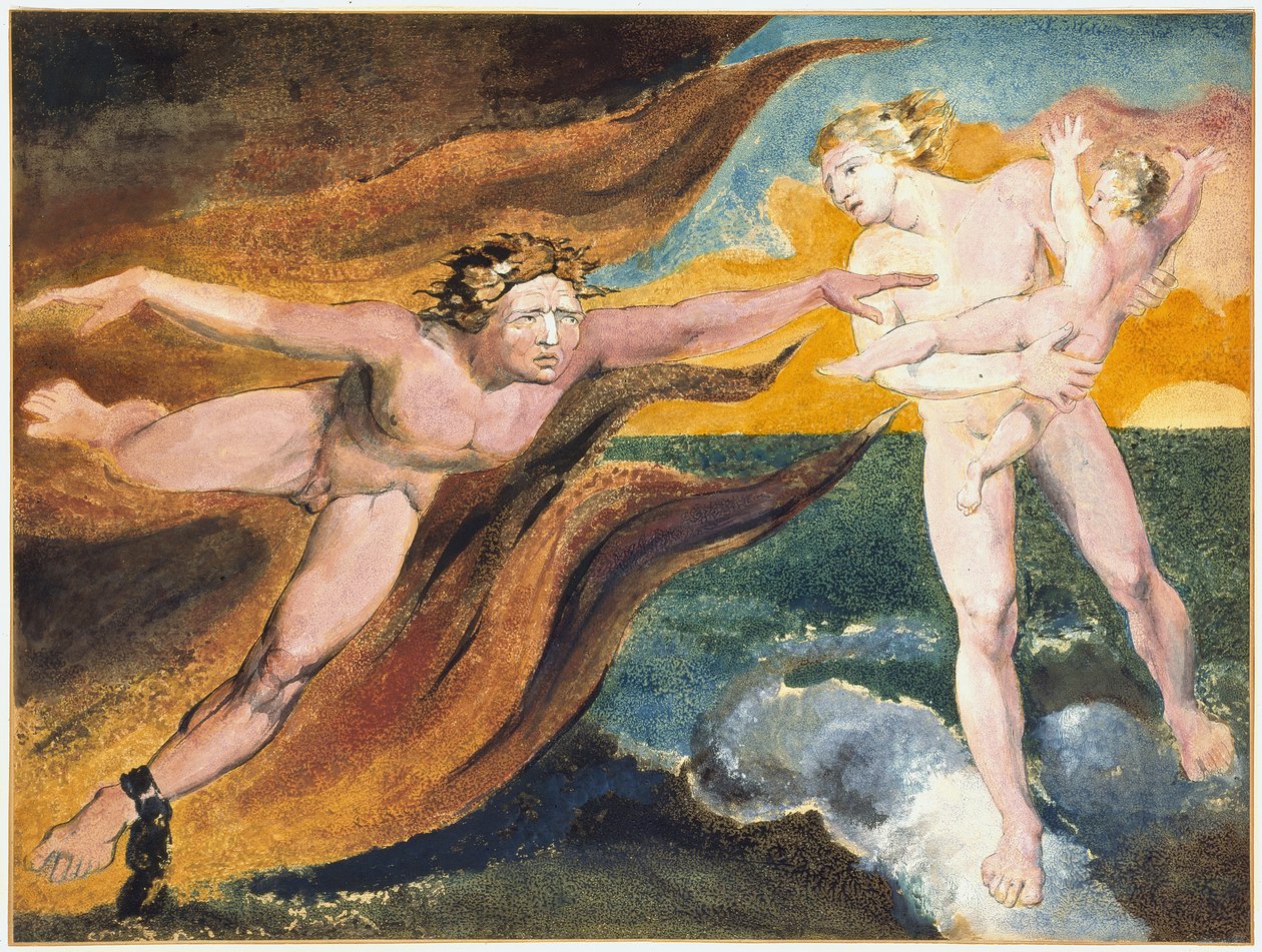 Dobří a zlí andělé bojující o vlastnictví dítěte, 1795 od William Blake