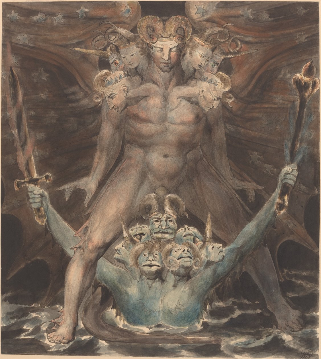 Velký červený drak a bestie z moře od William Blake