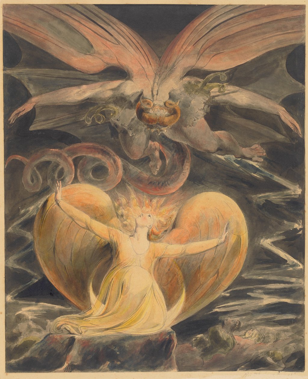 Velký červený drak a žena oděná sluncem, c. 1805. od William Blake