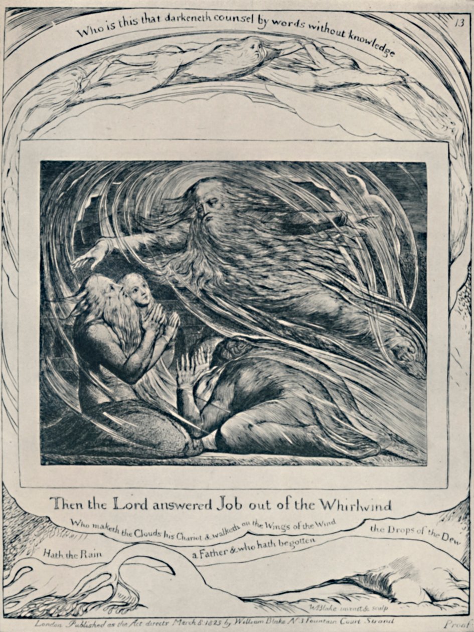 Pán odpovídá Job Out of the Whirlwind. Z Job., c1780-1820, 1923 od William Blake