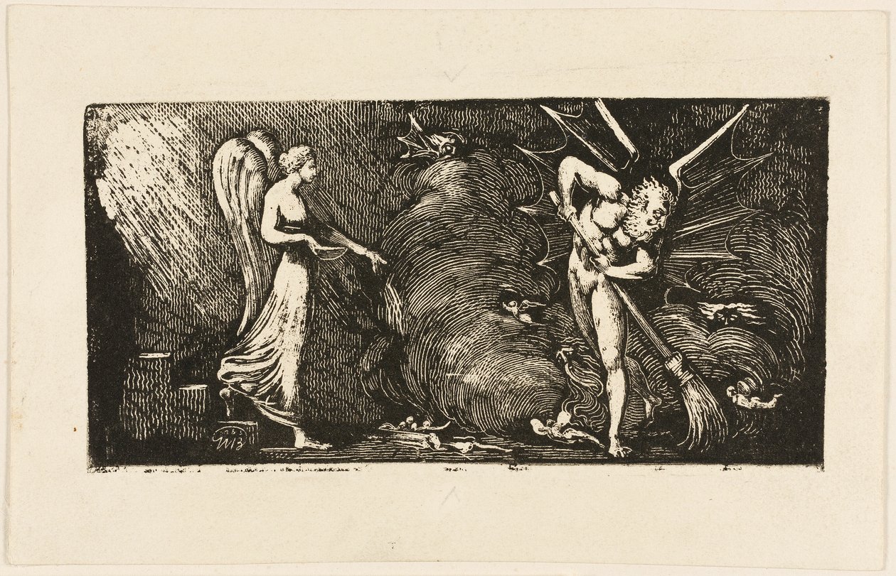"Muž, který zametá vykladačův obývák" z Bunyanova Poutníkova pokroku od William Blake