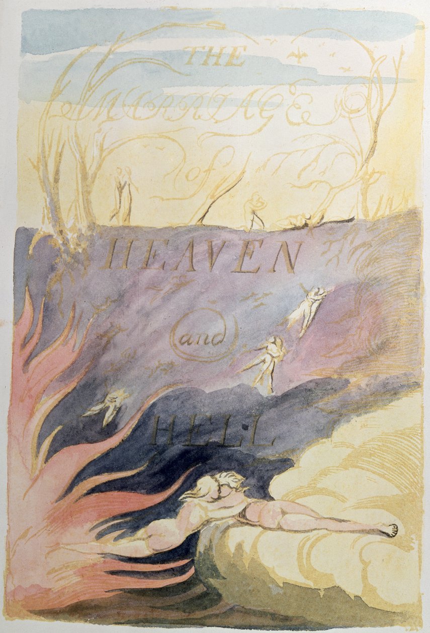 Manželství nebe a pekla; titulní strana, 1790-93 (reliéfní lept tónovaný wc) od William Blake