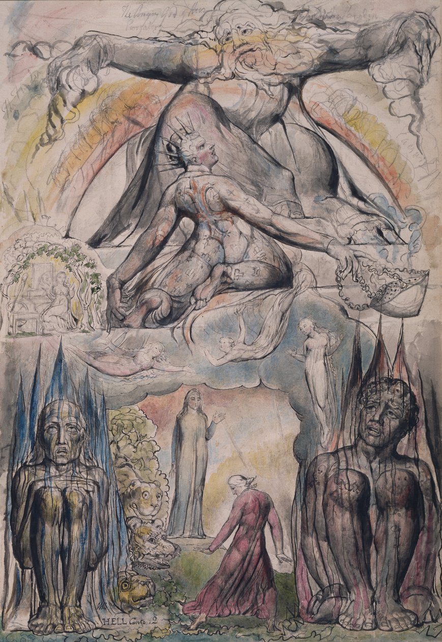The Mission of Virgil, ilustrace z 2. zpěvu „Inferno“ z „Božské komedie“ od Dante Alighieriho od William Blake