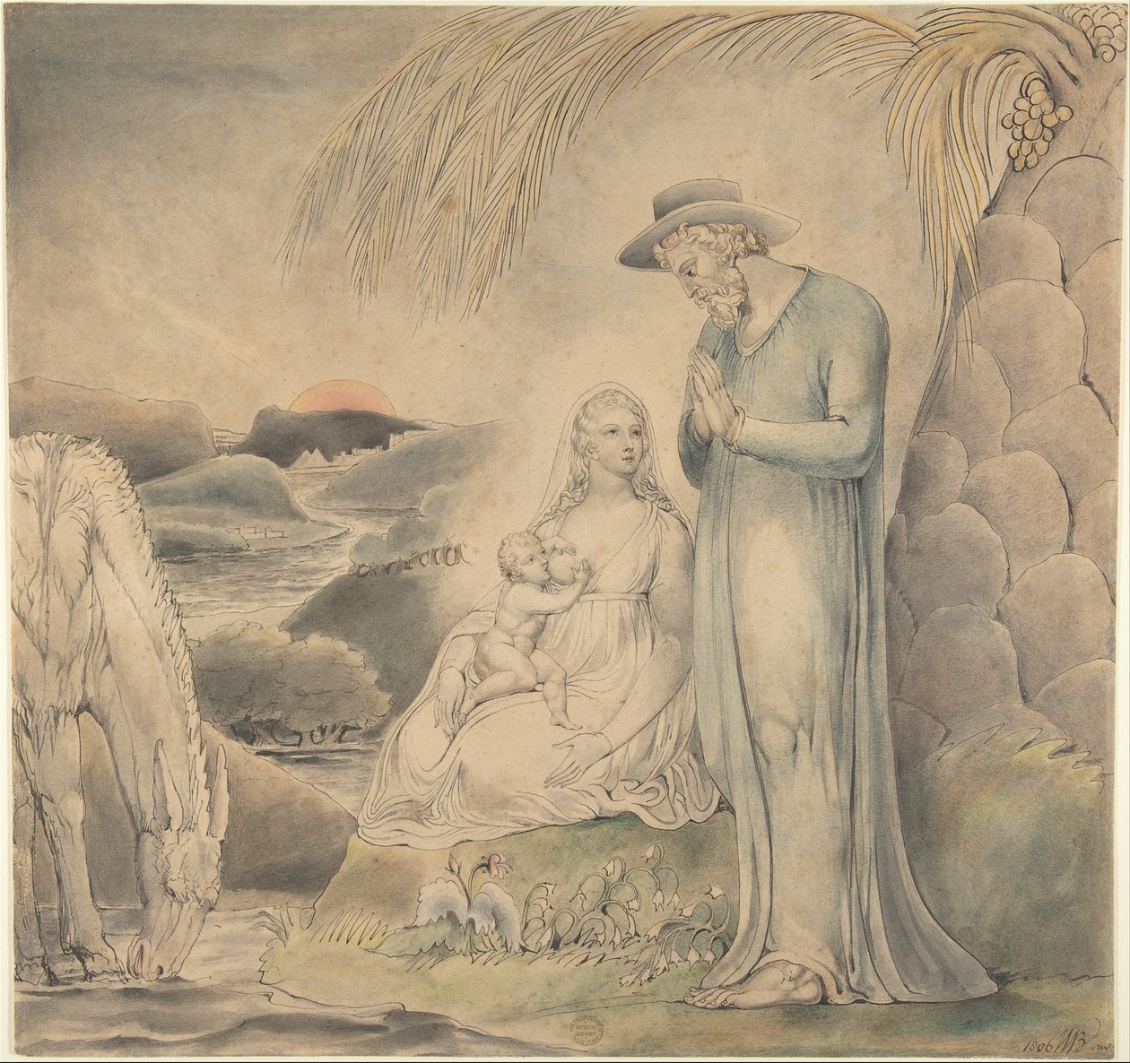 Odpočinek při útěku do Egypta (Odpočinek Svaté rodiny v Egyptě) od William Blake