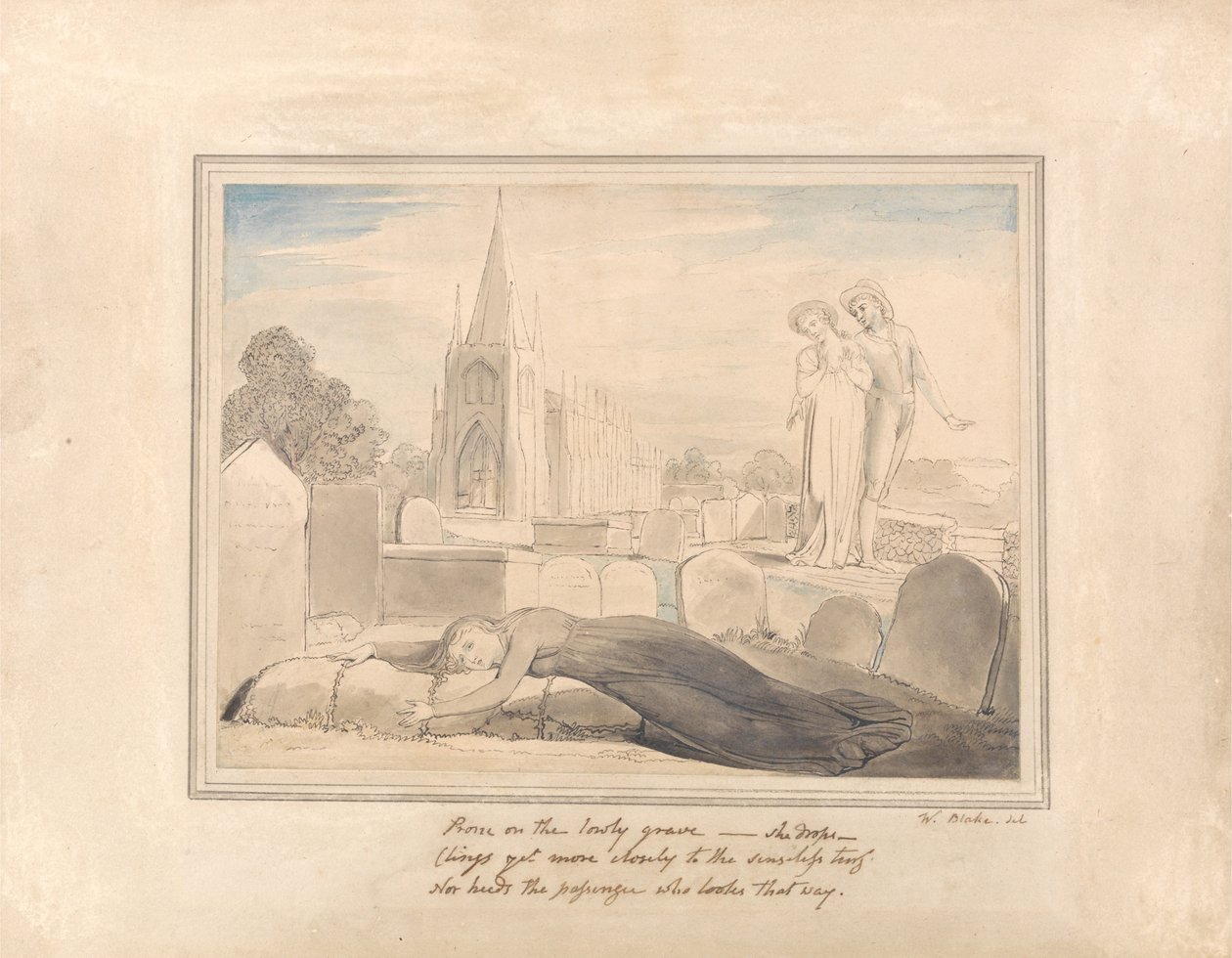 Vdova objímající hrob svého manžela od William Blake
