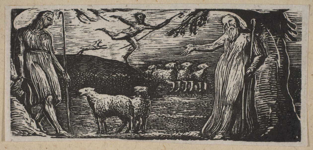 Thenot Remonstrates with Colinet, Lightfoot in the Background, z Thorntons Pastorals o..., 1821. od William Blake