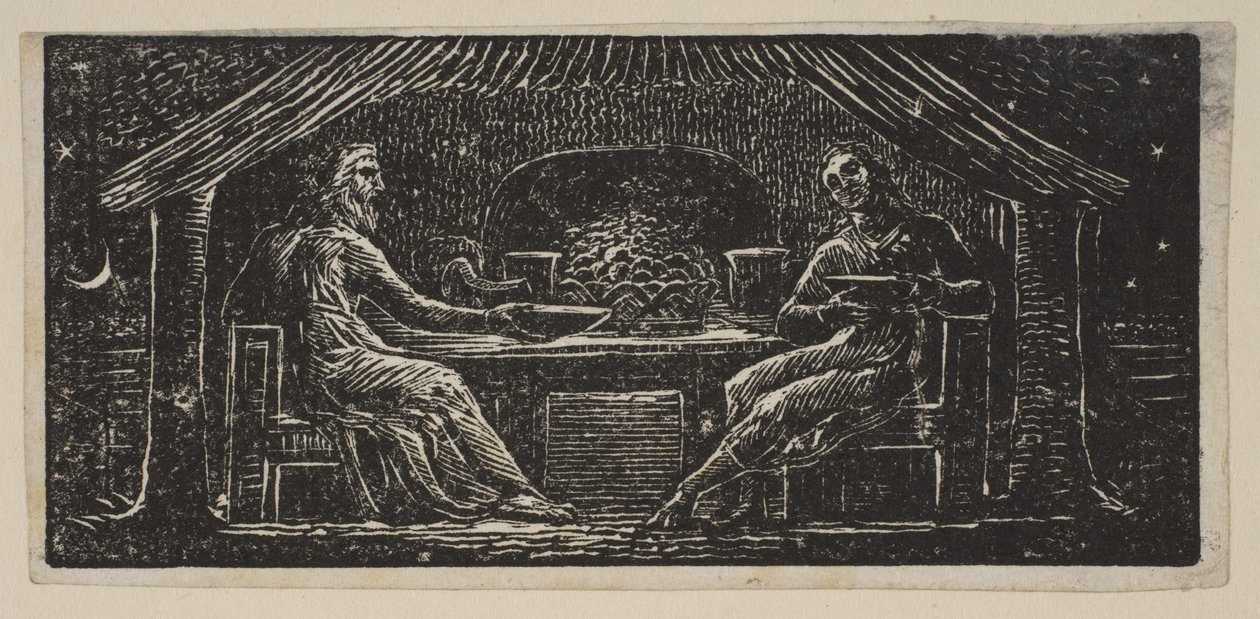 Thenot a Colinet jedí svou večeři, z Thorntons Pastorals of Virgil, 1821. od William Blake
