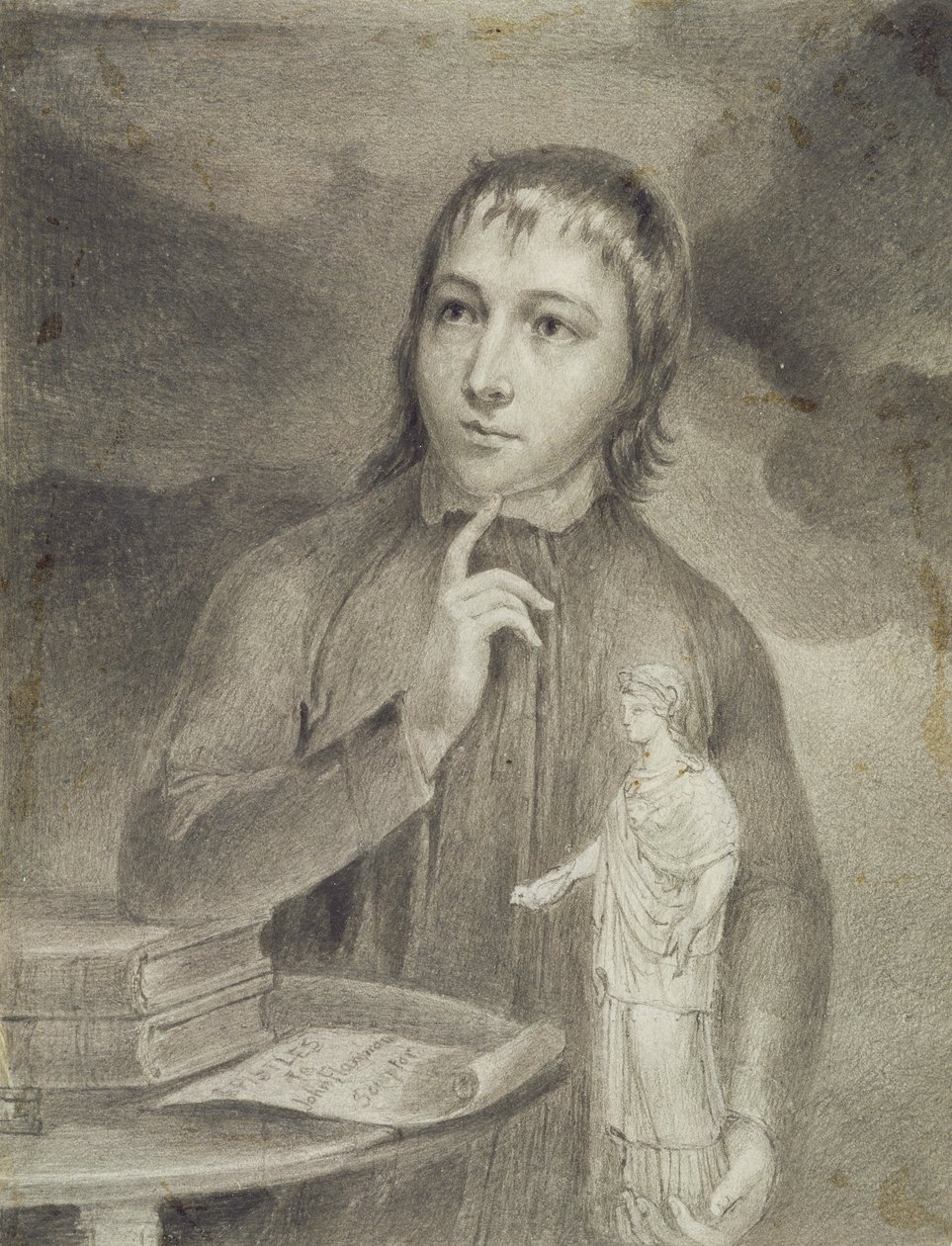 Thomas Alphonso Hayley, Half-Length Drawing, cca 1800 (grafit s šedou b/c na papíře) od William Blake