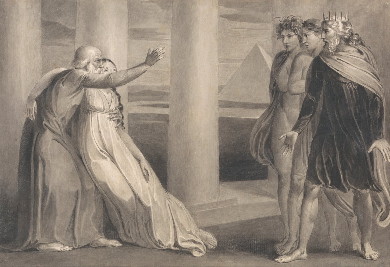 Tiriel podporuje umírajícího Myratanu a proklíná jeho syny od William Blake