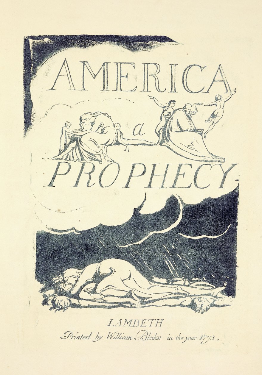 Titulní strana z „Amerika, proroctví“, polovina 90. let 18. století od William Blake