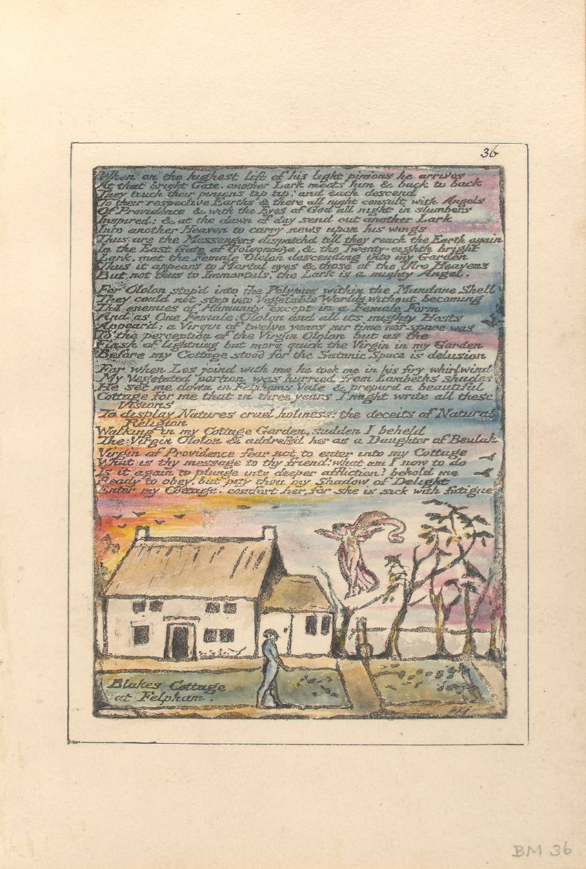 "Když na nejvyšším výtahu...", deska 36 z "Milton, báseň ve dvou knihách", kolem 1804-08 od William Blake