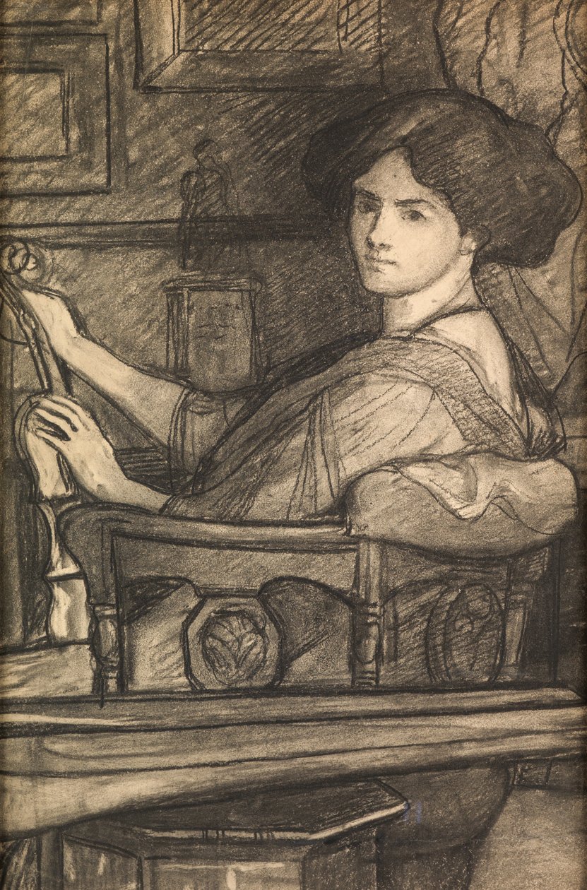 Lena, umělcova dcera, s houslemi (uhel) od William Blake Richmond