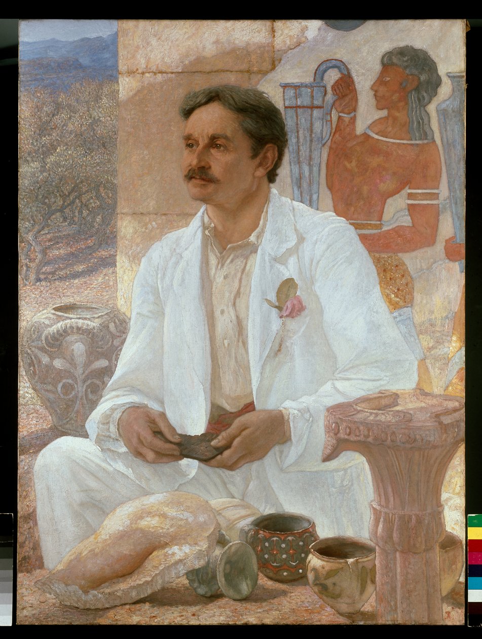 Sir Arthur Evans mezi ruinami paláce Knossos od William Blake Richmond