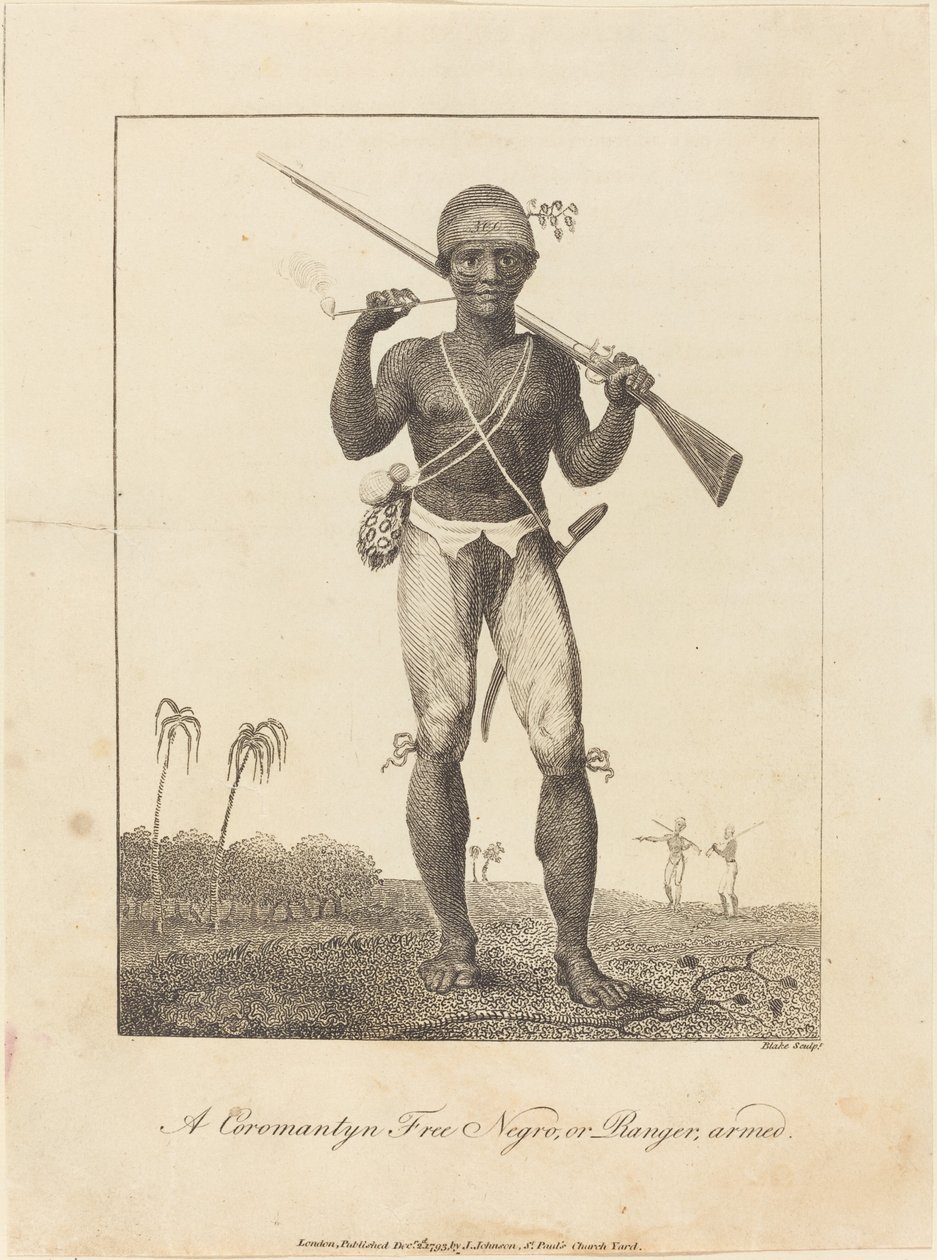 Coromantyn svobodný černoch, nebo Ranger, ozbrojený od William Blake after John Gabriel Stedman