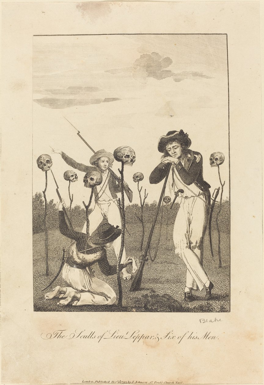 Lebky poručíka Leppara a šest jeho mužů od William Blake after John Gabriel Stedman