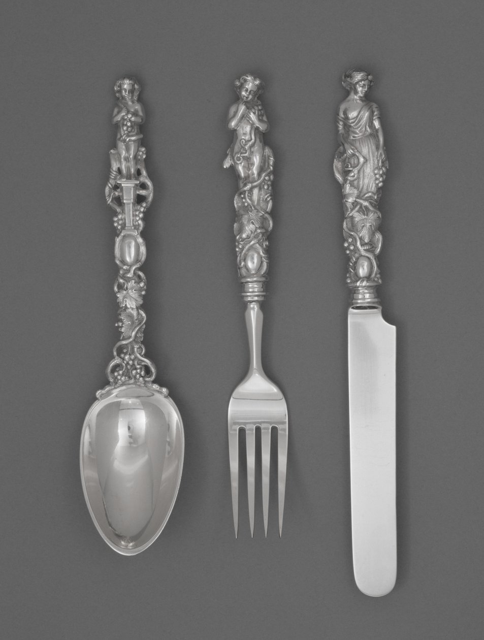 Sada dětského příboru (nůž, vidlička a lžíce), c. 1865-1874 (stříbro) od William Bogert