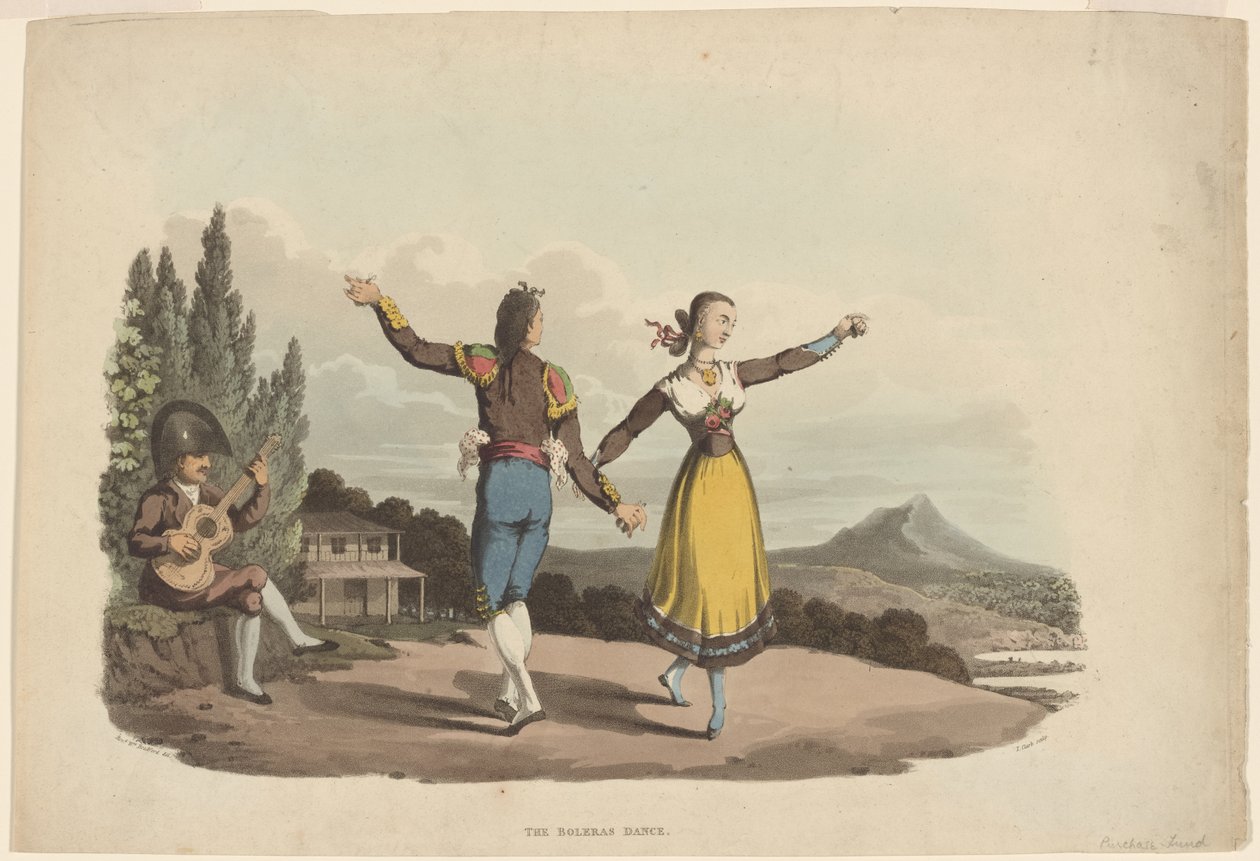 Boleras Dance, vyrytý Johnem Heaviside Clarkem, kolem 1810-19 od William Bradford