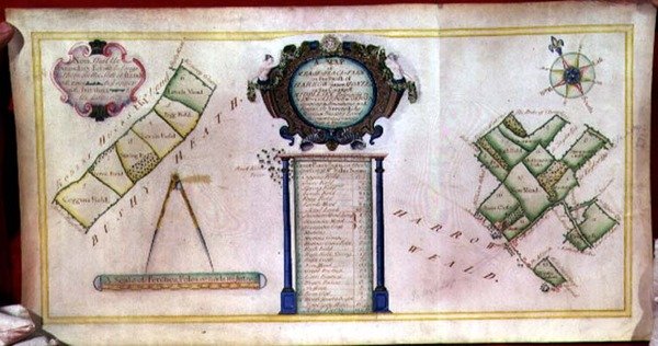Archiv 2420 Mapa farmy Mease Place ve farnosti Harrow, patřící k New College, Oxford od William Brasier