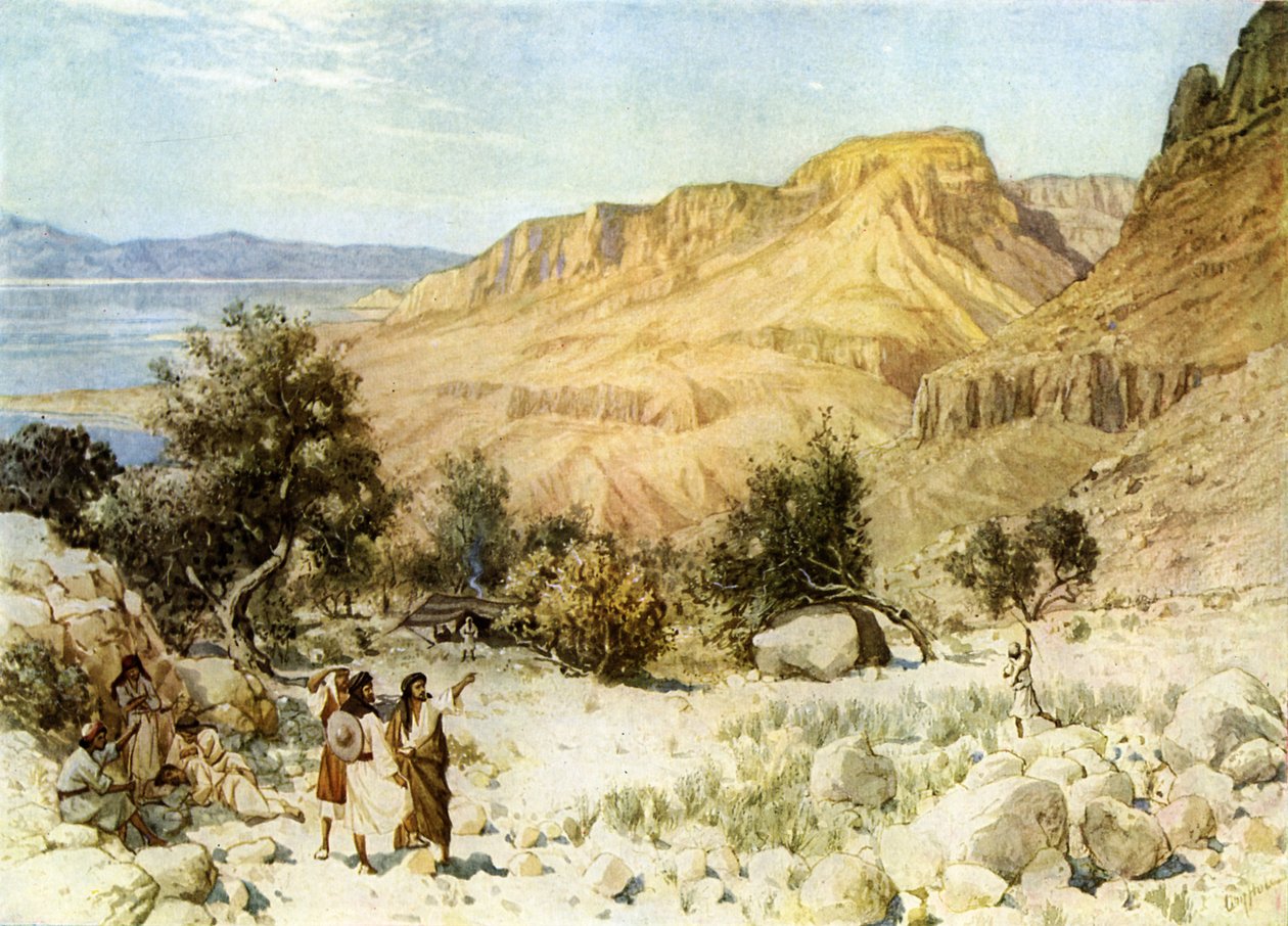 Davidův tábor v Ein Gedi, kde se ukryl - Bible od William Brassey Hole