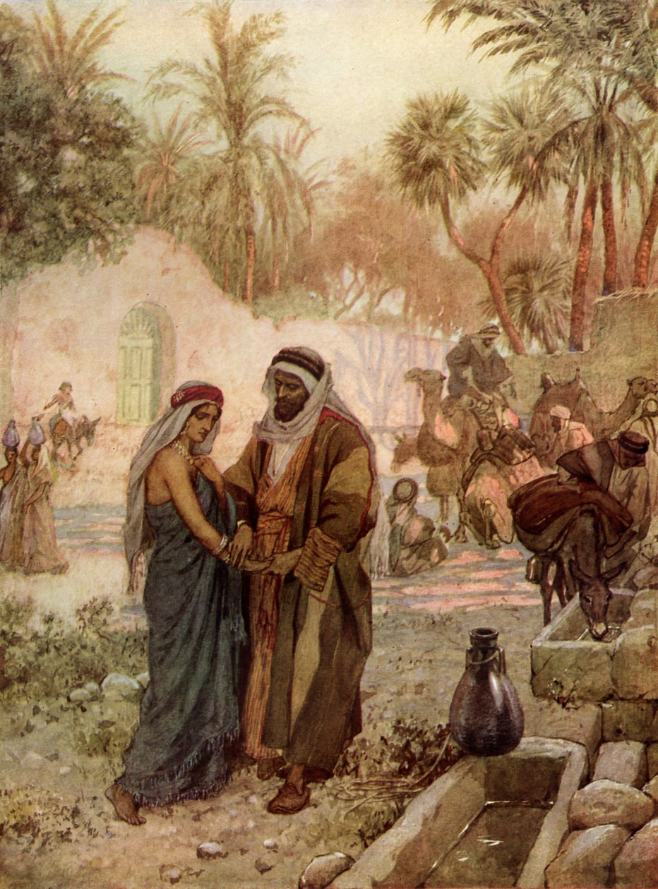 Eliezer a Rebekkah Rebecca u studny - Bible od William Brassey Hole