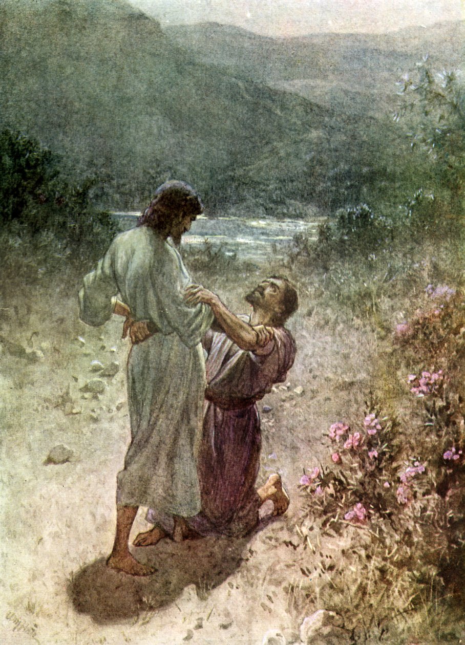 Jákob a anděl v Peniel - Bible od William Brassey Hole
