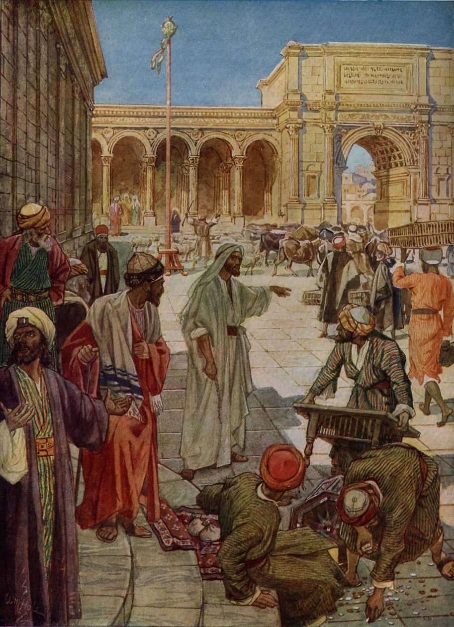 Ježíš čistí chrám – Bible od William Brassey Hole