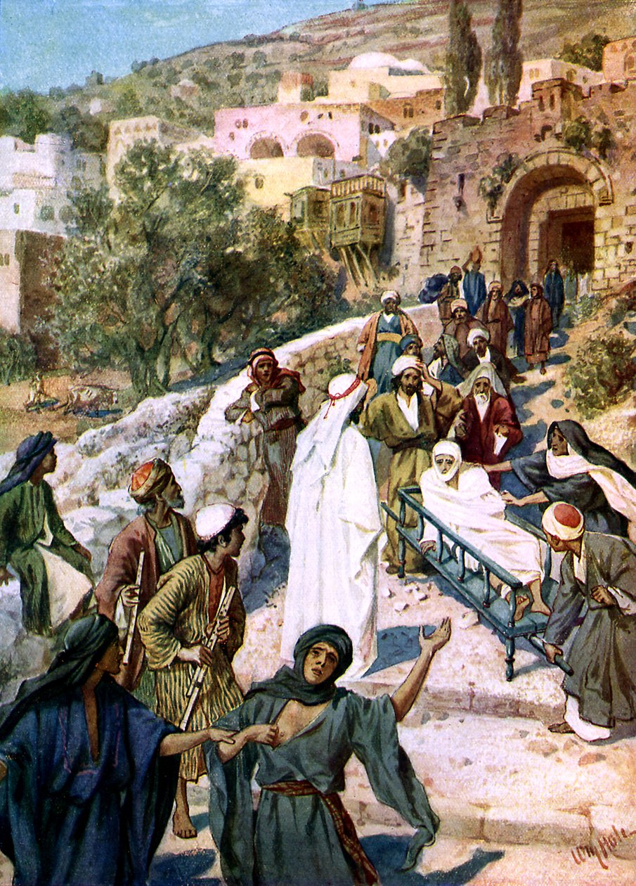 Ježíš vychovává syna vdovy z Nainu - Bible od William Brassey Hole