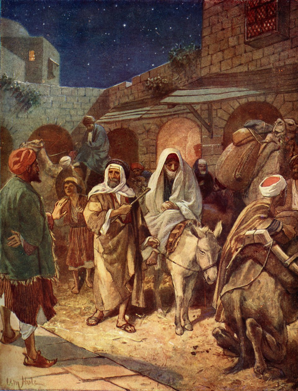 Marie a Josef vstupují do Betléma - Bible od William Brassey Hole